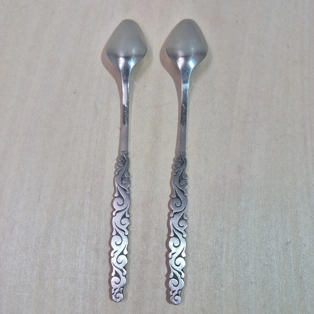 Set of 2 Lyon Stainless Ornate Scroll Pattern Teaspoons Dessert Spoons‎